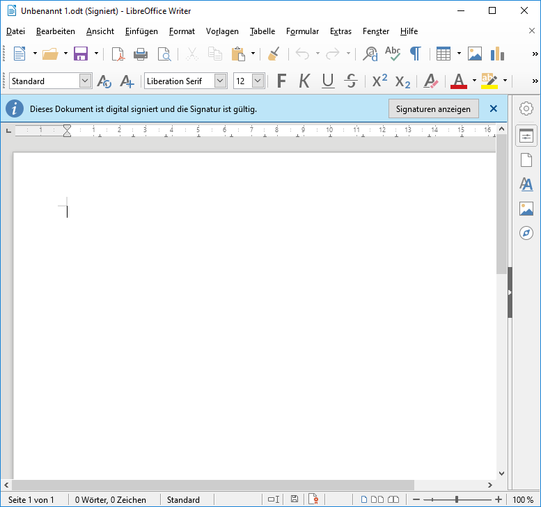 Signieren in Open/LibreOffice