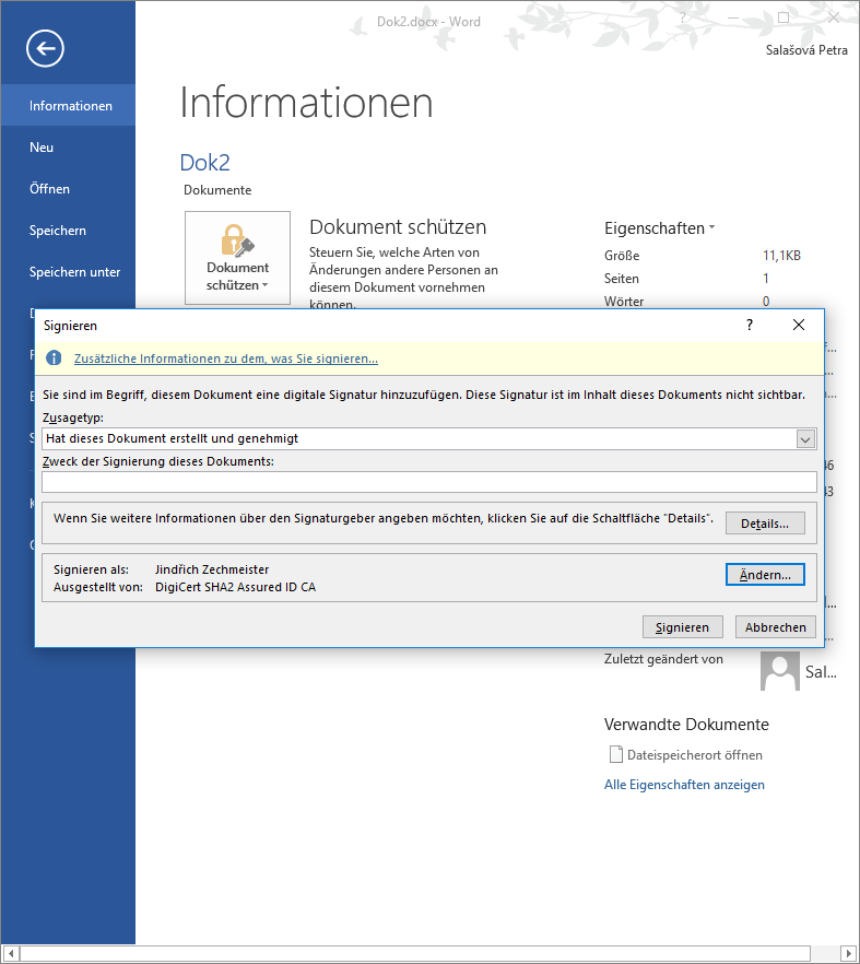Signieren in Word