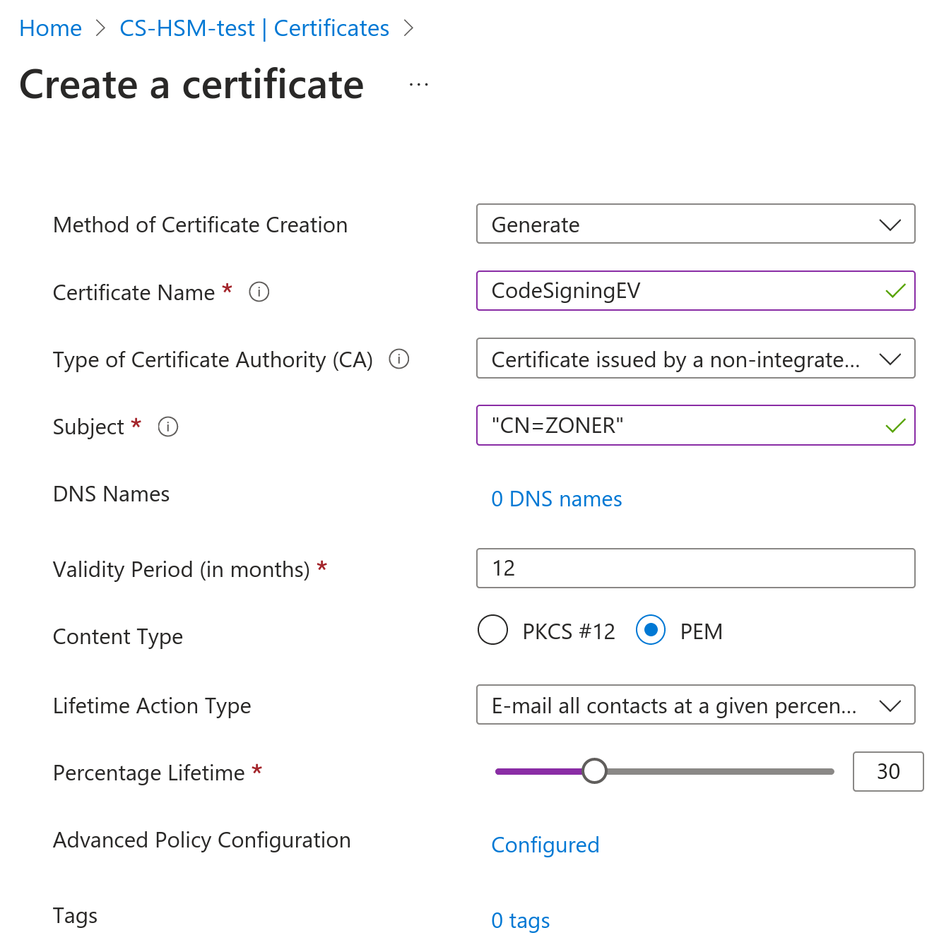 CSR in Azure Erstellen